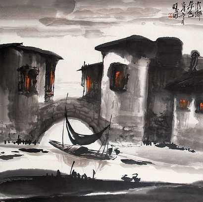 林曦明 水乡景色 镜心
